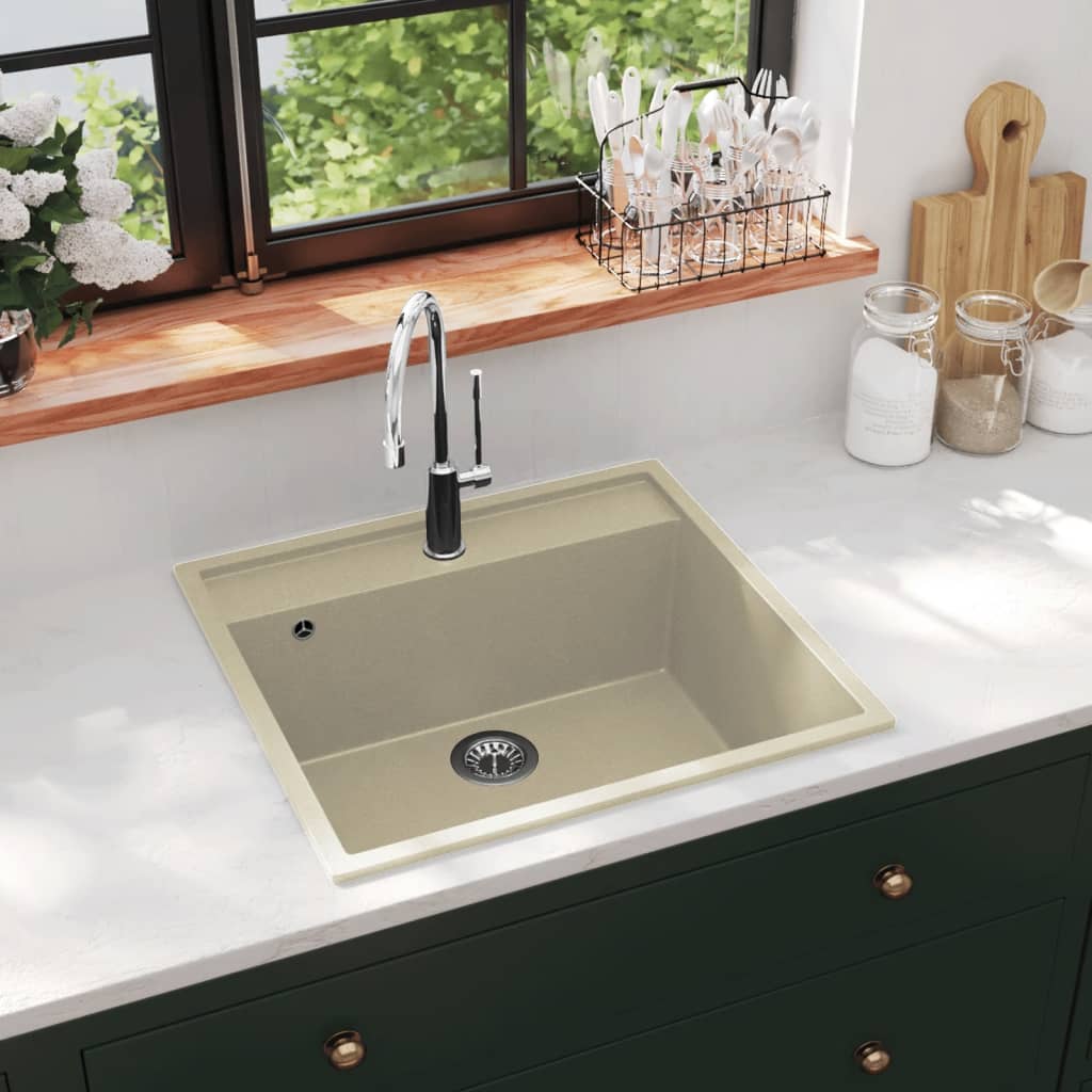 vidaXL Diskho med bräddavlopp beige granit vidaXL Diskho med bräddavlopp beige granit