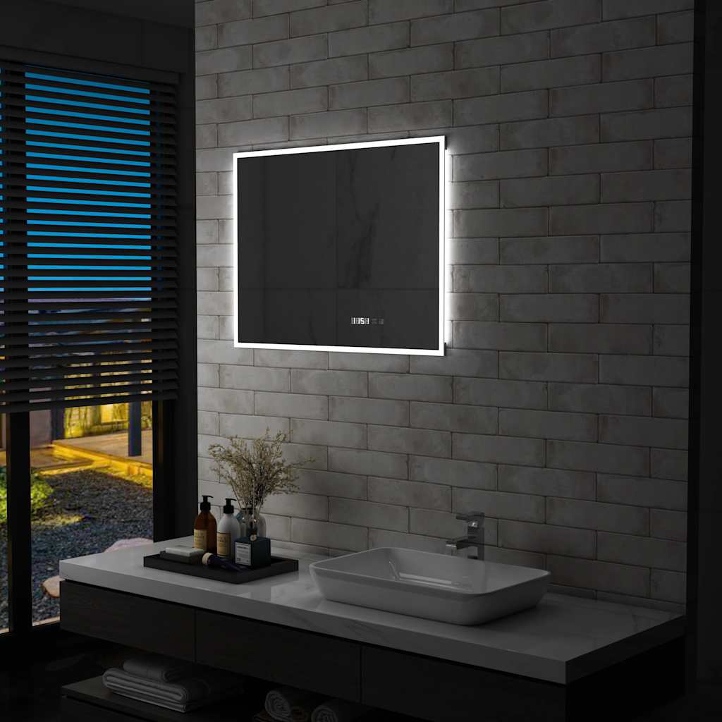 vidaXL Badrumsspegel LED med touch-sensor och tidsdisplay 80x60 cm vidaXL Badrumsspegel LED med touch-sensor och tidsdisplay 80x60 cm