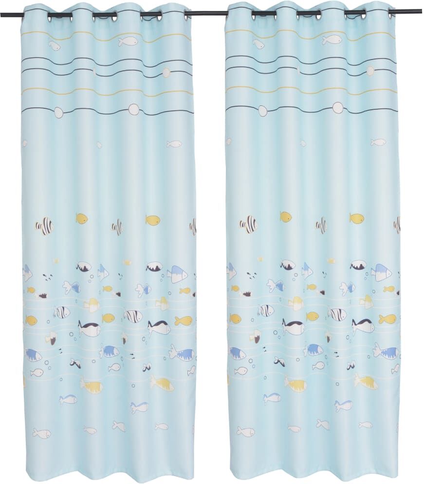 vidaXL Mörkläggningsgardiner för barn 2 st 140x240 cm fiskar blå vidaXL Mörkläggningsgardiner för barn 2 st 140x240 cm fiskar blå