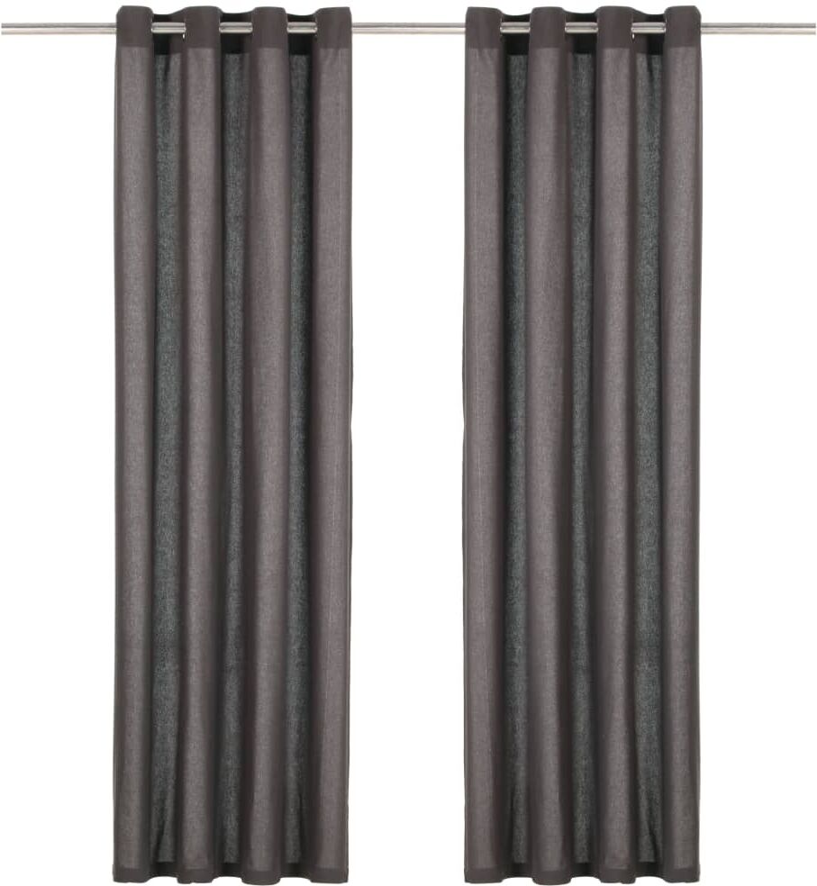 vidaXL Gardiner med metallringar 2 st bomull 140x225 cm antracit vidaXL Gardiner med metallringar 2 st bomull 140x225 cm antracit