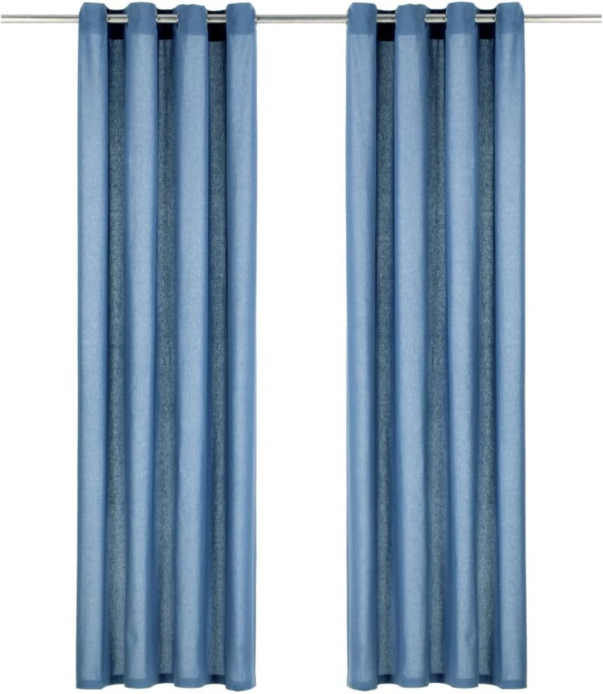 vidaXL Gardiner med metallringar 2 st bomull 140x245 cm blå vidaXL Gardiner med metallringar 2 st bomull 140x245 cm blå