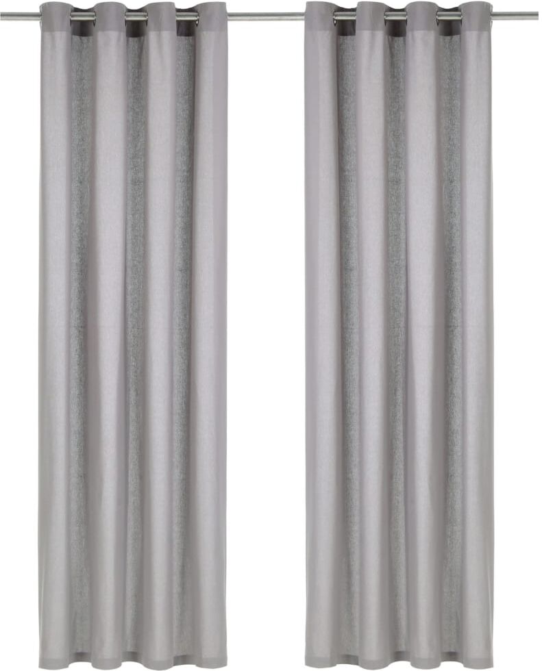 vidaXL Gardiner med metallringar 2 st bomull 140x225 cm grå vidaXL Gardiner med metallringar 2 st bomull 140x225 cm grå