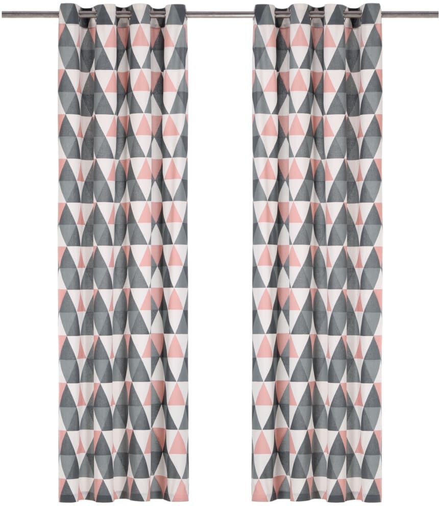 vidaXL Gardiner med metallringar 2 st bomull 140x245 cm grå och rosa vidaXL Gardiner med metallringar 2 st bomull 140x245 cm grå och rosa