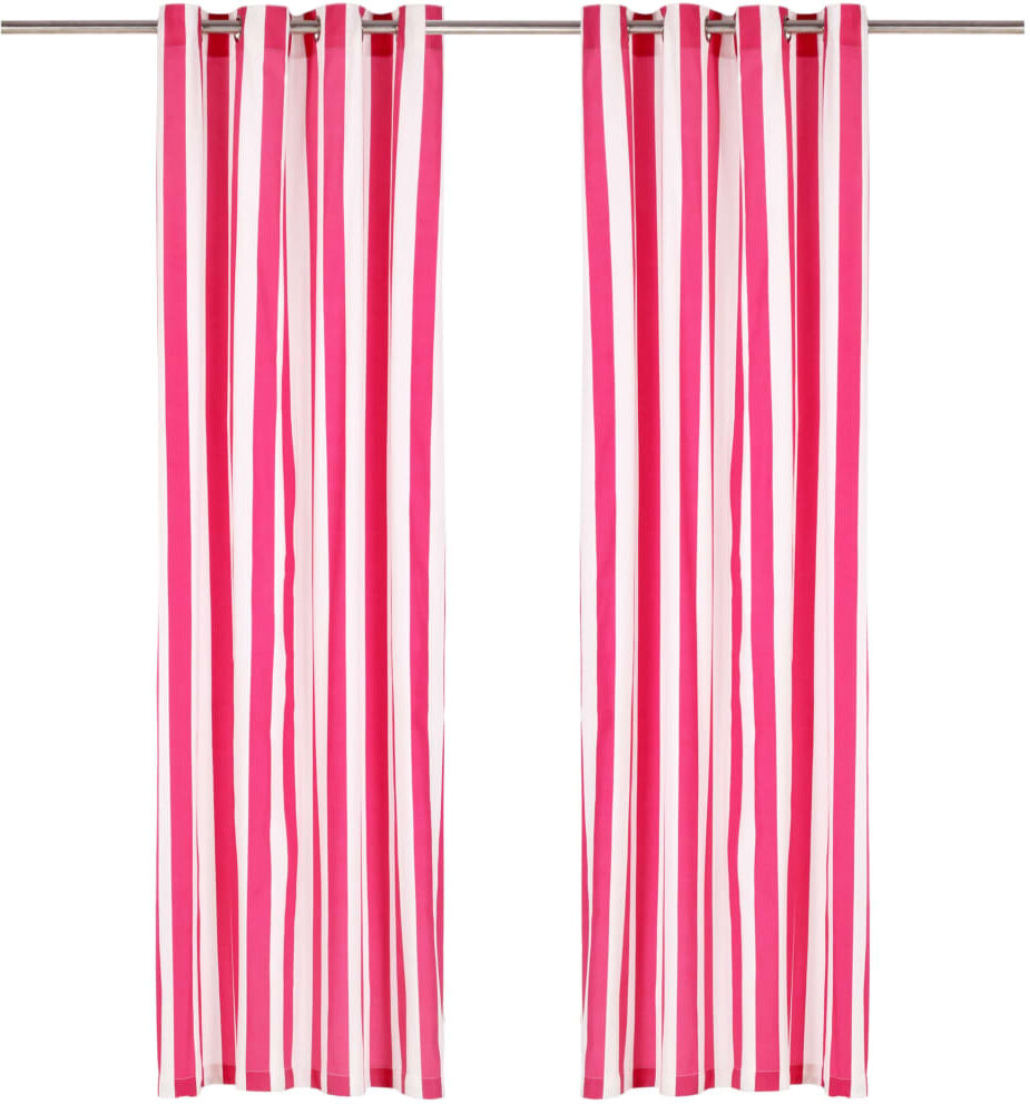 vidaXL Gardiner med metallringar 2 st tyg 140x175 cm rosa ränder vidaXL Gardiner med metallringar 2 st tyg 140x175 cm rosa ränder