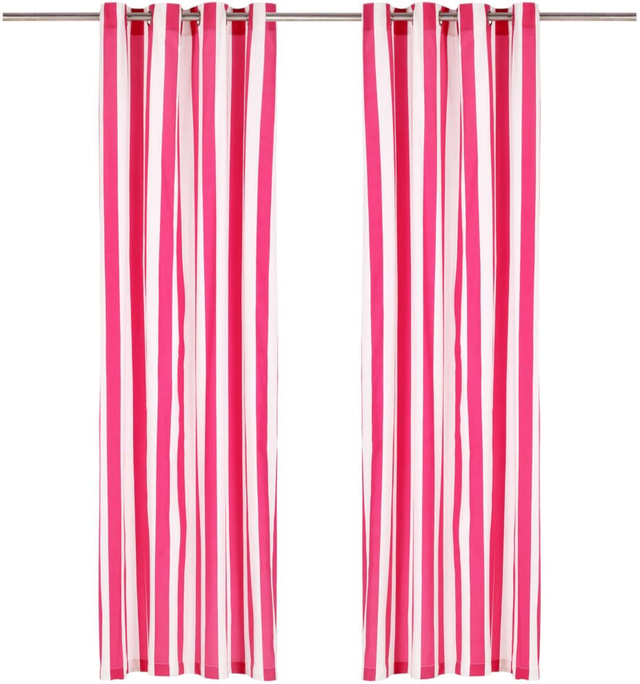 vidaXL Gardiner med metallringar 2 st tyg 140x245 cm rosa ränder vidaXL Gardiner med metallringar 2 st tyg 140x245 cm rosa ränder