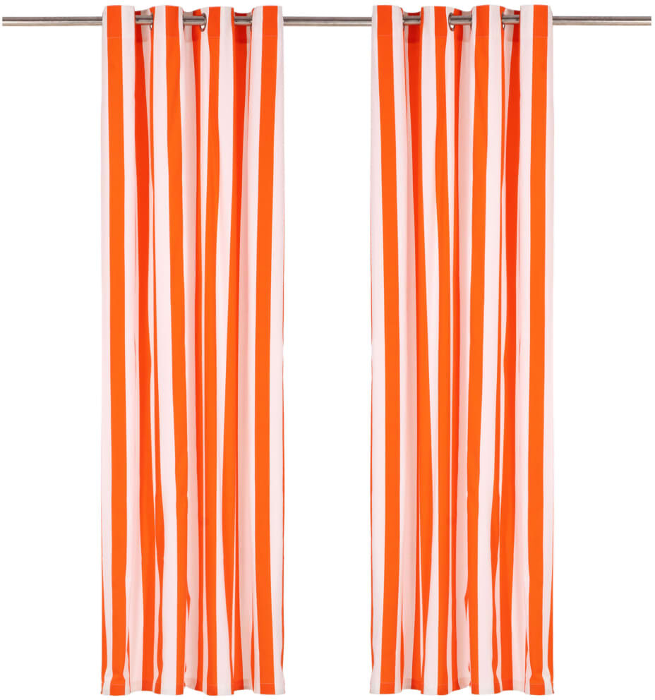 vidaXL Gardiner med metallringar 2 st tyg 140x225 cm orange ränder vidaXL Gardiner med metallringar 2 st tyg 140x225 cm orange ränder
