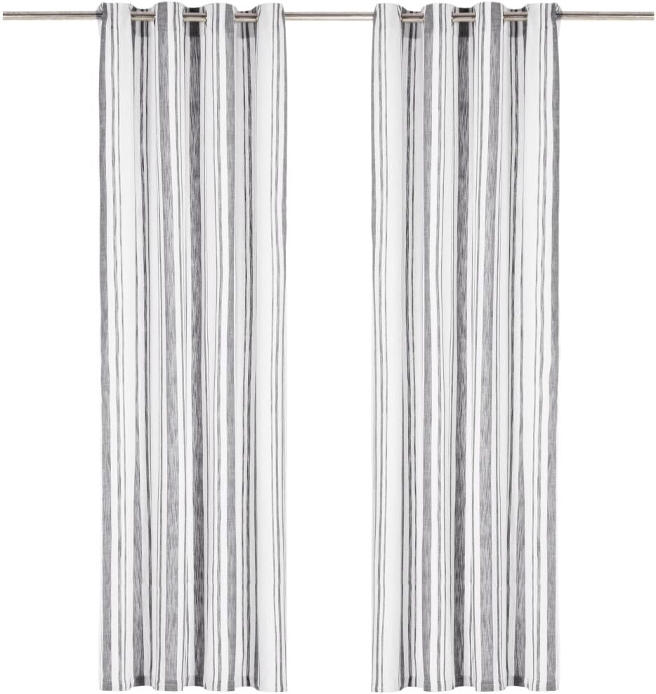 vidaXL Gardiner m. metallringar 2 st bomull 140x225 cm antracit ränder vidaXL Gardiner m. metallringar 2 st bomull 140x225 cm antracit ränder