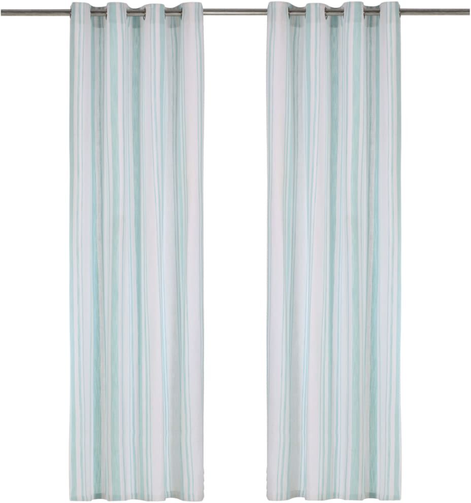 vidaXL Gardiner med metallringar 2 st bomull 140x225 cm blå ränder vidaXL Gardiner med metallringar 2 st bomull 140x225 cm blå ränder
