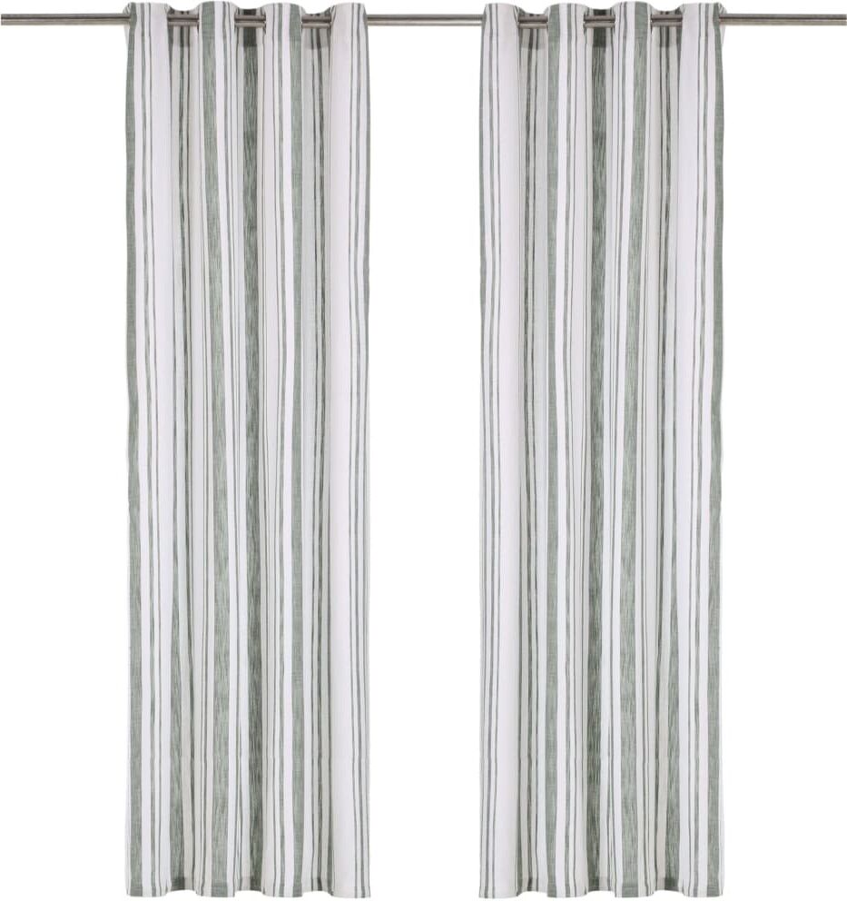 vidaXL Gardiner med metallringar 2 st bomull 140x245 cm grön randig vidaXL Gardiner med metallringar 2 st bomull 140x245 cm grön randig