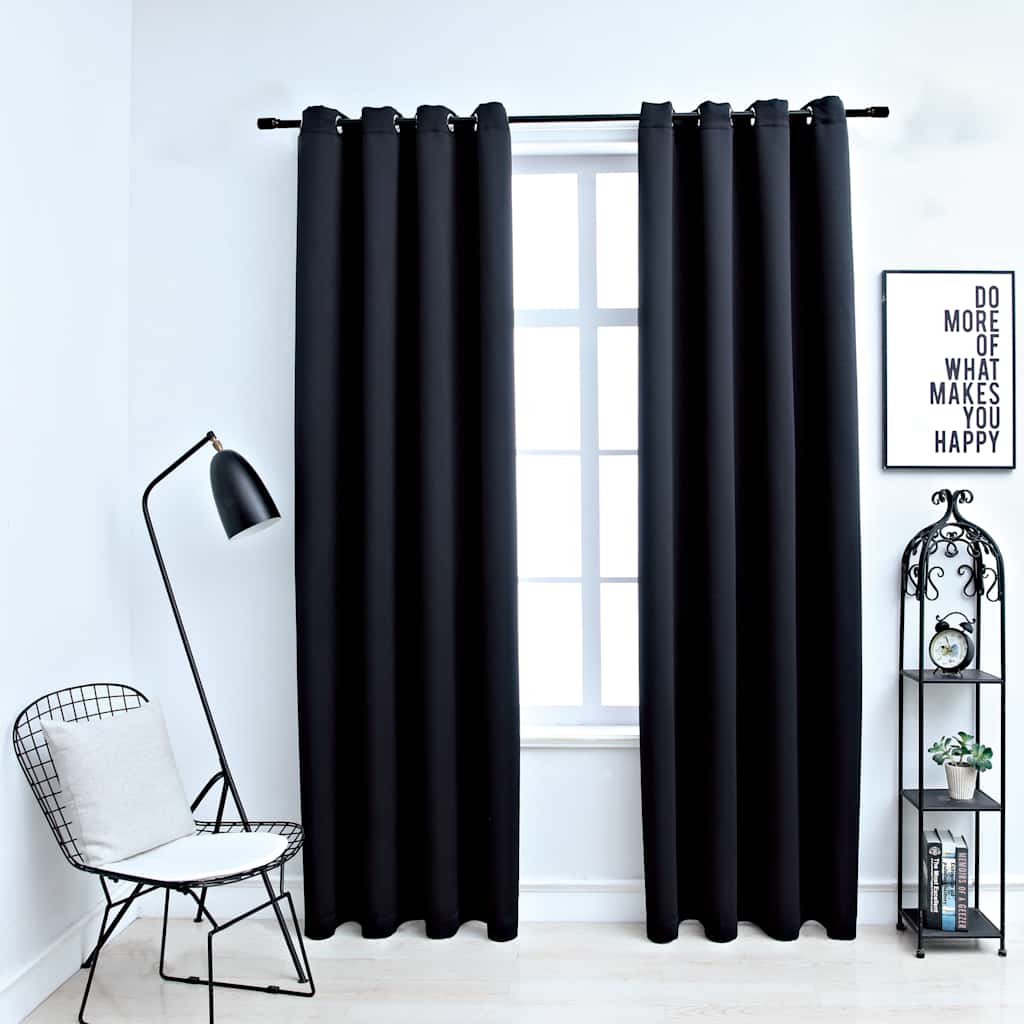 vidaXL Mörkläggningsgardiner med metallringar 2 st svart 140x175 cm vidaXL Mörkläggningsgardiner med metallringar 2 st svart 140x175 cm