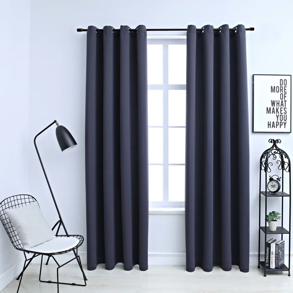 vidaXL Mörkläggningsgardiner med metallringar 2 st antracit 140x245 cm vidaXL Mörkläggningsgardiner med metallringar 2 st antracit 140x245 cm