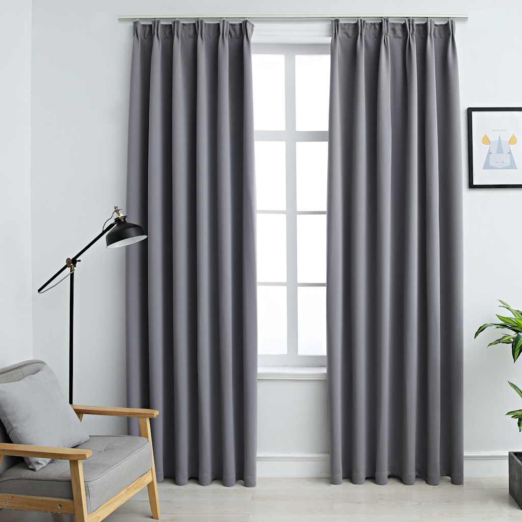 vidaXL Mörkläggningsgardiner med krokar 2 st grå 140x225 cm vidaXL Mörkläggningsgardiner med krokar 2 st grå 140x225 cm