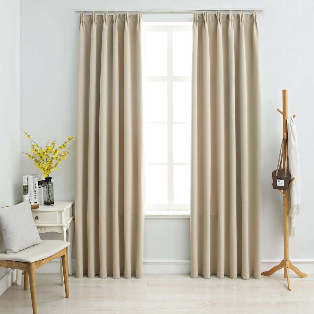 vidaXL Mörkläggningsgardiner med krokar 2 st beige 140x225 cm vidaXL Mörkläggningsgardiner med krokar 2 st beige 140x225 cm