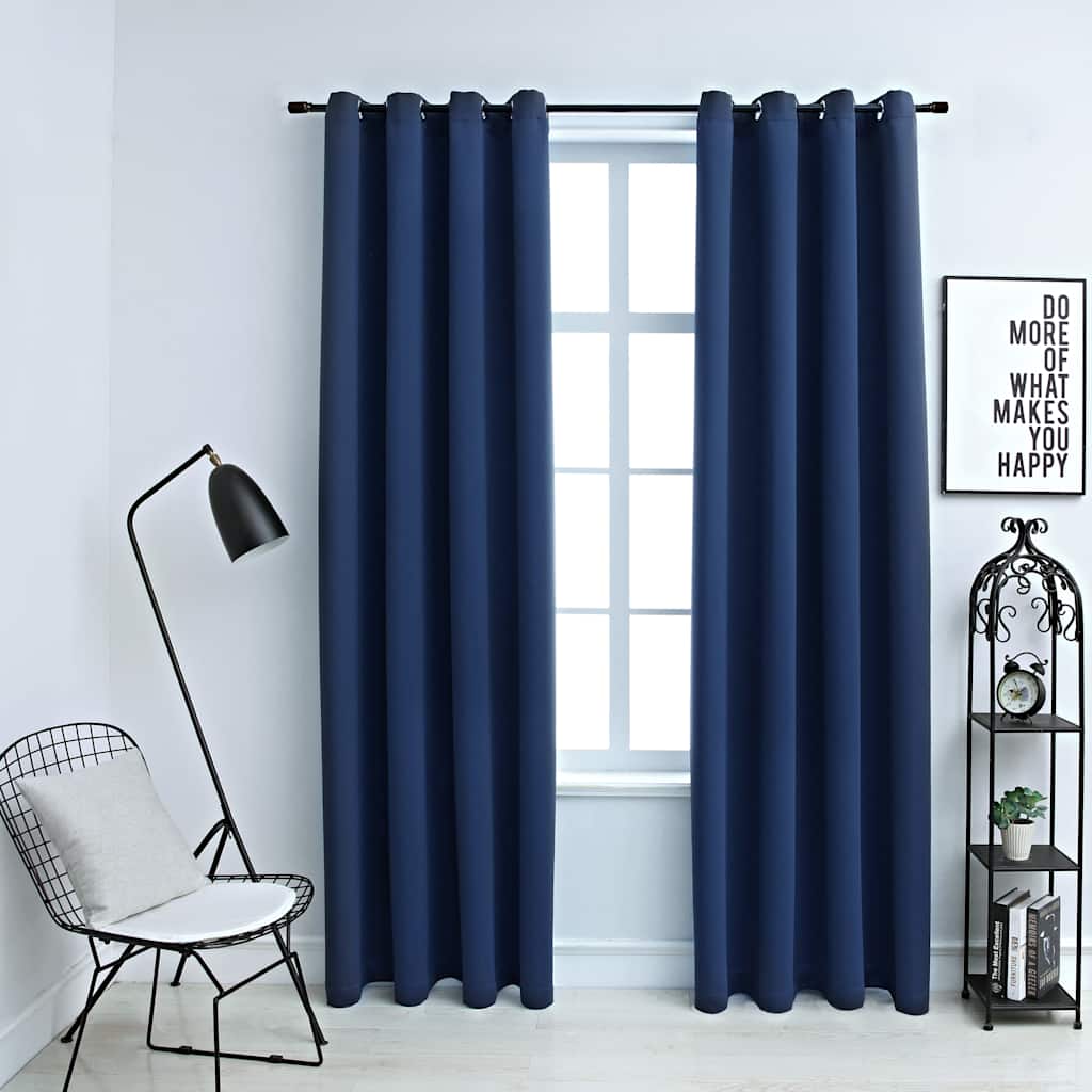 vidaXL Mörkläggningsgardiner med metallringar 2 st blå 140x245 cm vidaXL Mörkläggningsgardiner med metallringar 2 st blå 140x245 cm