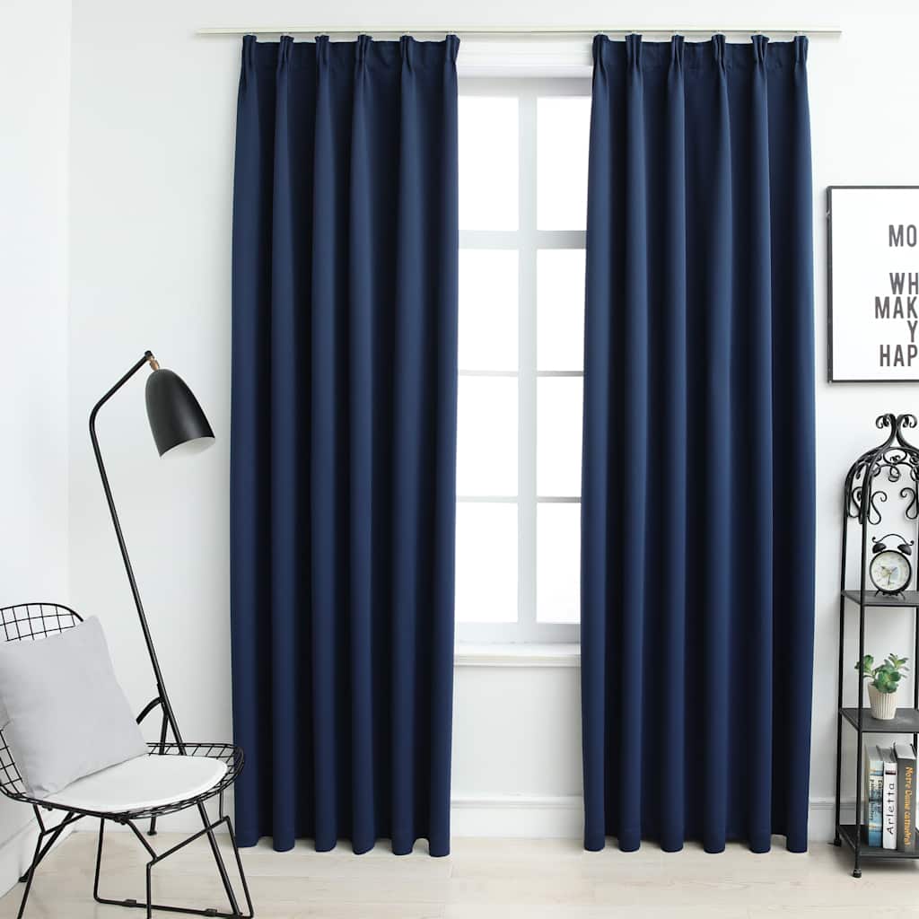 vidaXL Mörkläggningsgardiner med krokar 2 st blå 140x175 cm vidaXL Mörkläggningsgardiner med krokar 2 st blå 140x175 cm