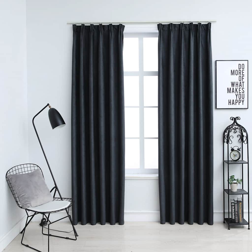 vidaXL Mörkläggningsgardiner med krokar 2 st antracit 140x225 cm vidaXL Mörkläggningsgardiner med krokar 2 st antracit 140x225 cm