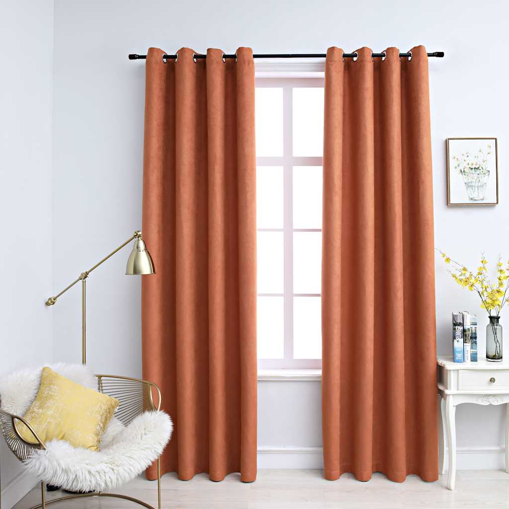 vidaXL Mörkläggningsgardiner med metallringar 2 st rost 140x175 cm vidaXL Mörkläggningsgardiner med metallringar 2 st rost 140x175 cm