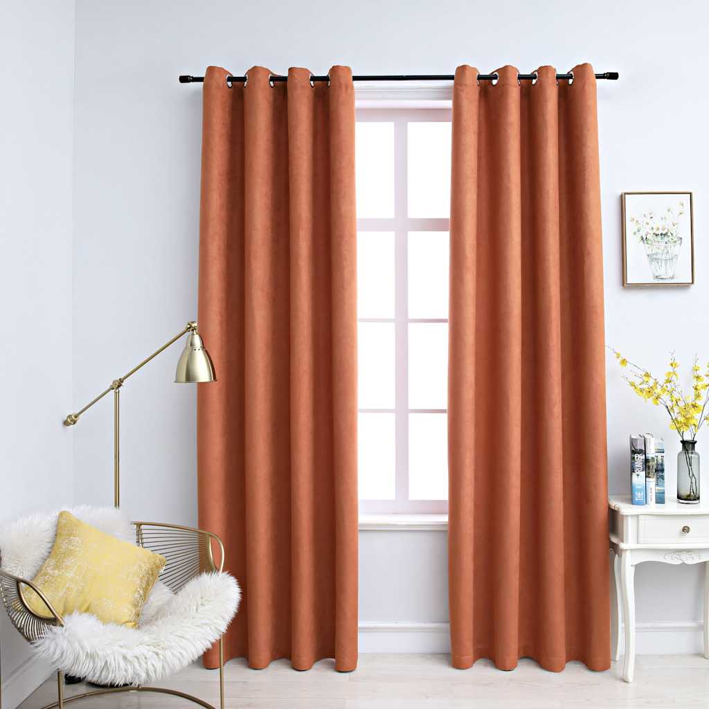 vidaXL Mörkläggningsgardiner med metallringar 2 st rost 140x225 cm vidaXL Mörkläggningsgardiner med metallringar 2 st rost 140x225 cm