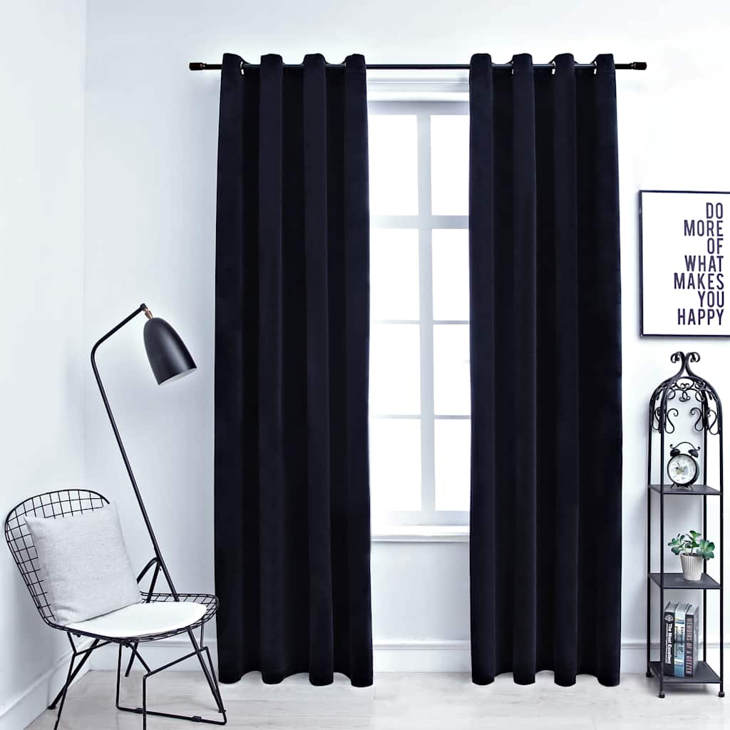 vidaXL Mörkläggningsgardiner med ringar 2 st svart sammet 140x175 cm vidaXL Mörkläggningsgardiner med ringar 2 st svart sammet 140x175 cm