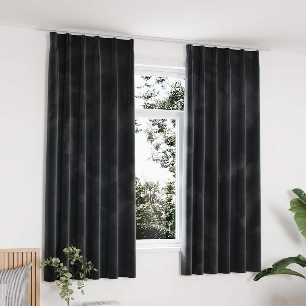 vidaXL Mörkläggningsgardiner 2 st m. krokar sammet antracit 140x175 cm vidaXL Mörkläggningsgardiner 2 st m. krokar sammet antracit 140x175 cm