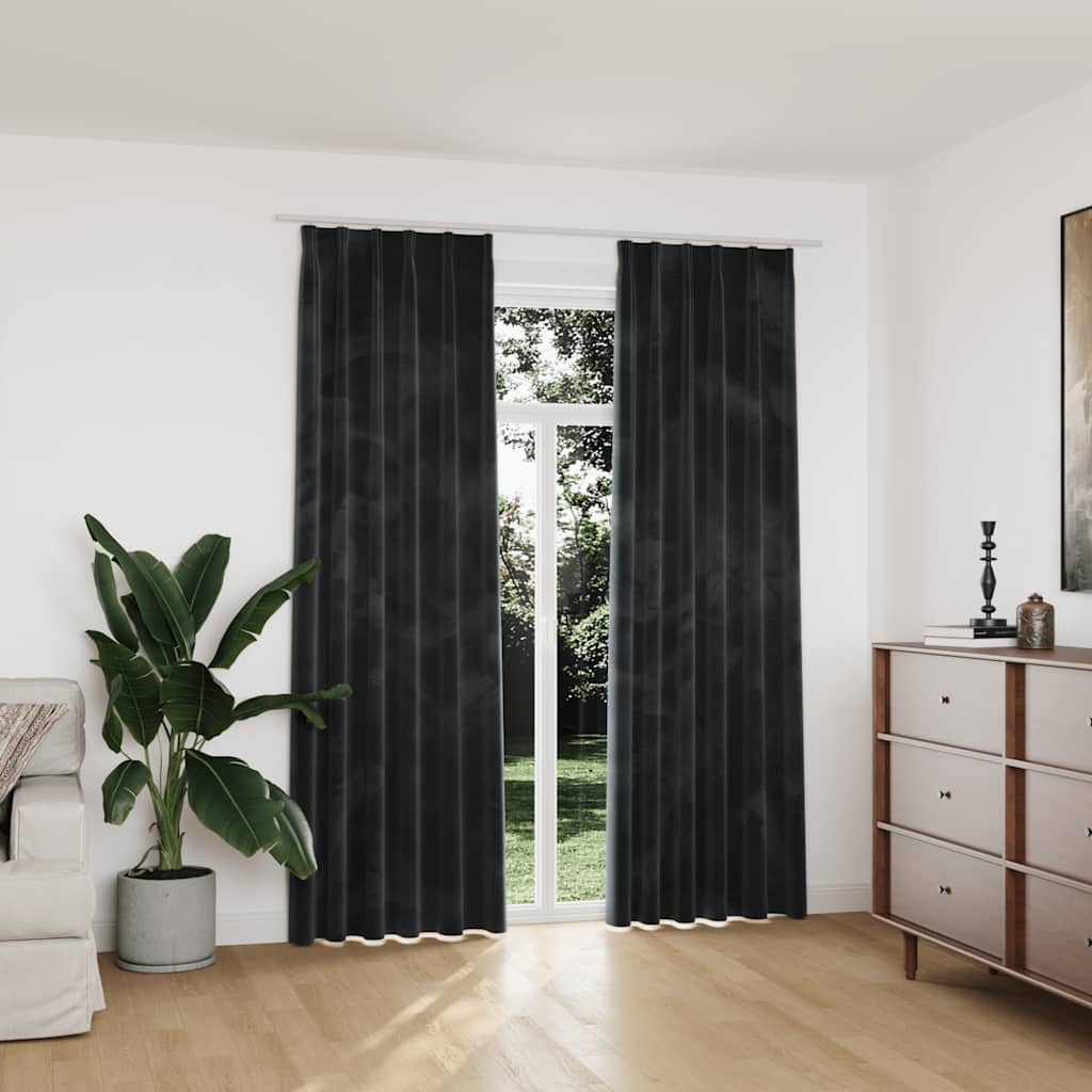 vidaXL Mörkläggningsgardiner 2 st m. krokar sammet antracit 140x225 cm