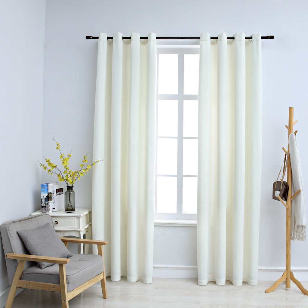 vidaXL Mörkläggningsgardiner med ringar 2st gräddvit sammet 140x225 cm vidaXL Mörkläggningsgardiner med ringar 2st gräddvit sammet 140x225 cm