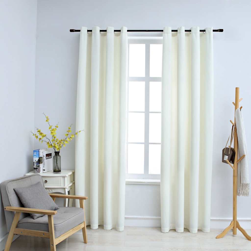 vidaXL Mörkläggningsgardiner med ringar 2st gräddvit sammet 140x245 cm vidaXL Mörkläggningsgardiner med ringar 2st gräddvit sammet 140x245 cm