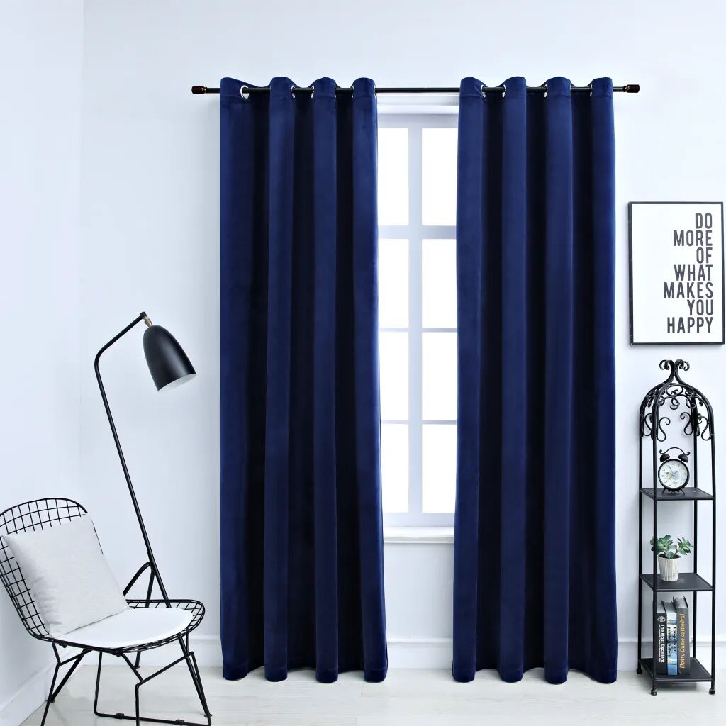 vidaXL Mörkläggningsgardiner med ringar 2 st mörkblå sammet 140x175 cm vidaXL Mörkläggningsgardiner med ringar 2 st mörkblå sammet 140x175 cm