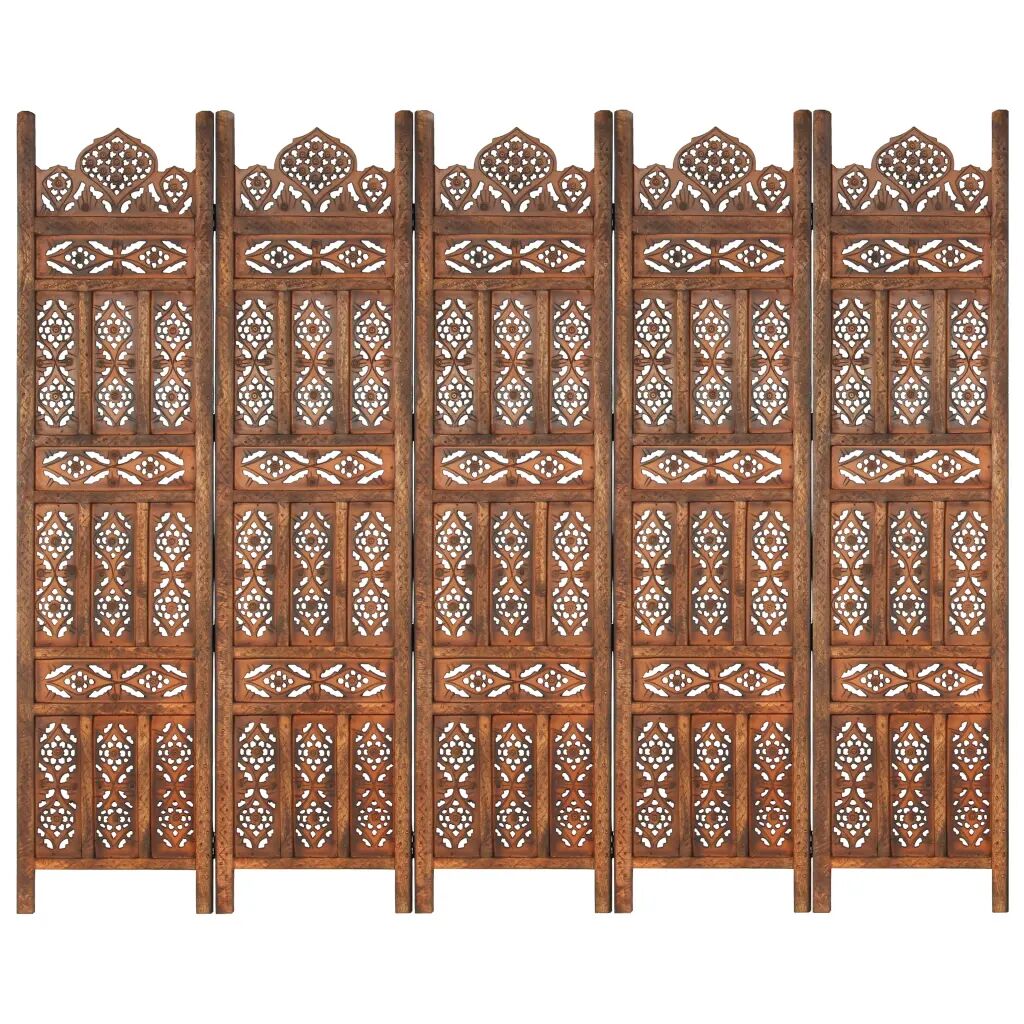 vidaXL Rumsavdelare 5 paneler handsnidad brun 120x165 cm mangoträ vidaXL Rumsavdelare 5 paneler handsnidad brun 120x165 cm mangoträ