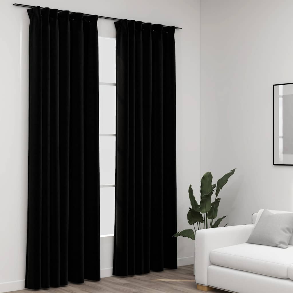 vidaXL Mörkläggningsgardin med krokar linnelook 2 st svart 140x225 cm vidaXL Mörkläggningsgardin med krokar linnelook 2 st svart 140x225 cm