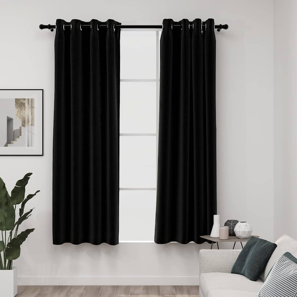 vidaXL Mörkläggningsgardin linnelook 2 st antracit 140x175cm vidaXL Mörkläggningsgardin linnelook 2 st antracit 140x175cm