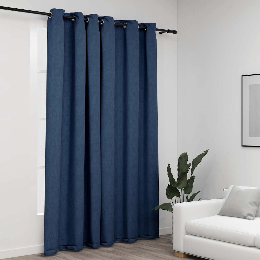 vidaXL Mörkläggningsgardin med öljetter linnelook blå 290x245cm vidaXL Mörkläggningsgardin med öljetter linnelook blå 290x245cm