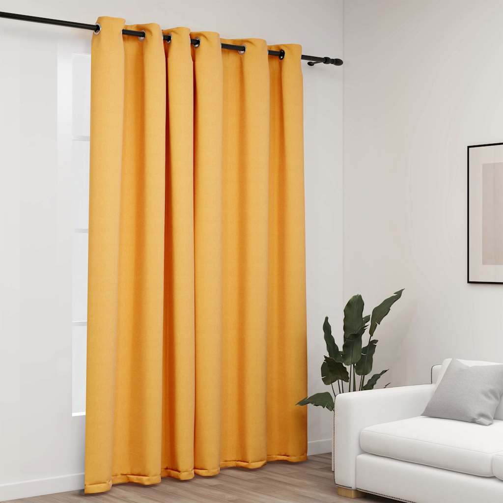 vidaXL Mörkläggningsgardin med öljetter linnelook gul 290x245cm vidaXL Mörkläggningsgardin med öljetter linnelook gul 290x245cm