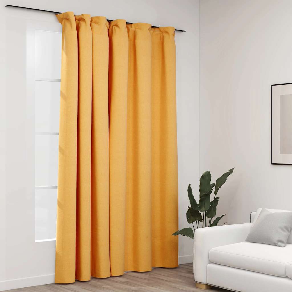 vidaXL Mörkläggningsgardin med krokar linnelook gul 290x245 cm vidaXL Mörkläggningsgardin med krokar linnelook gul 290x245 cm
