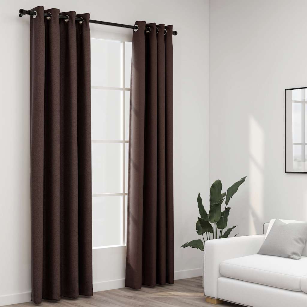 vidaXL Mörkläggningsgardin med öljetter linnelook 2 st taupe 140x245cm vidaXL Mörkläggningsgardin med öljetter linnelook 2 st taupe 140x245cm