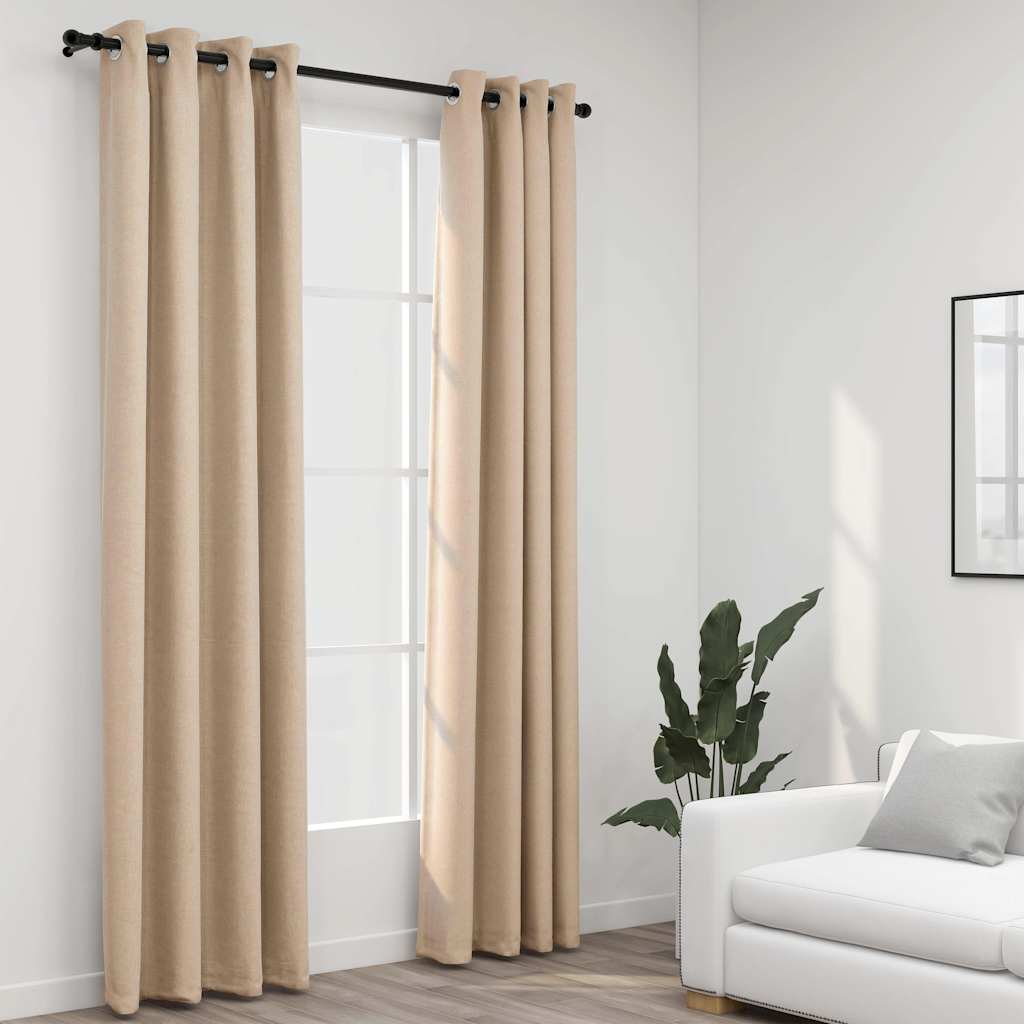vidaXL Mörkläggningsgardin med öljetter linnelook 2 st beige 140x245cm vidaXL Mörkläggningsgardin med öljetter linnelook 2 st beige 140x245cm