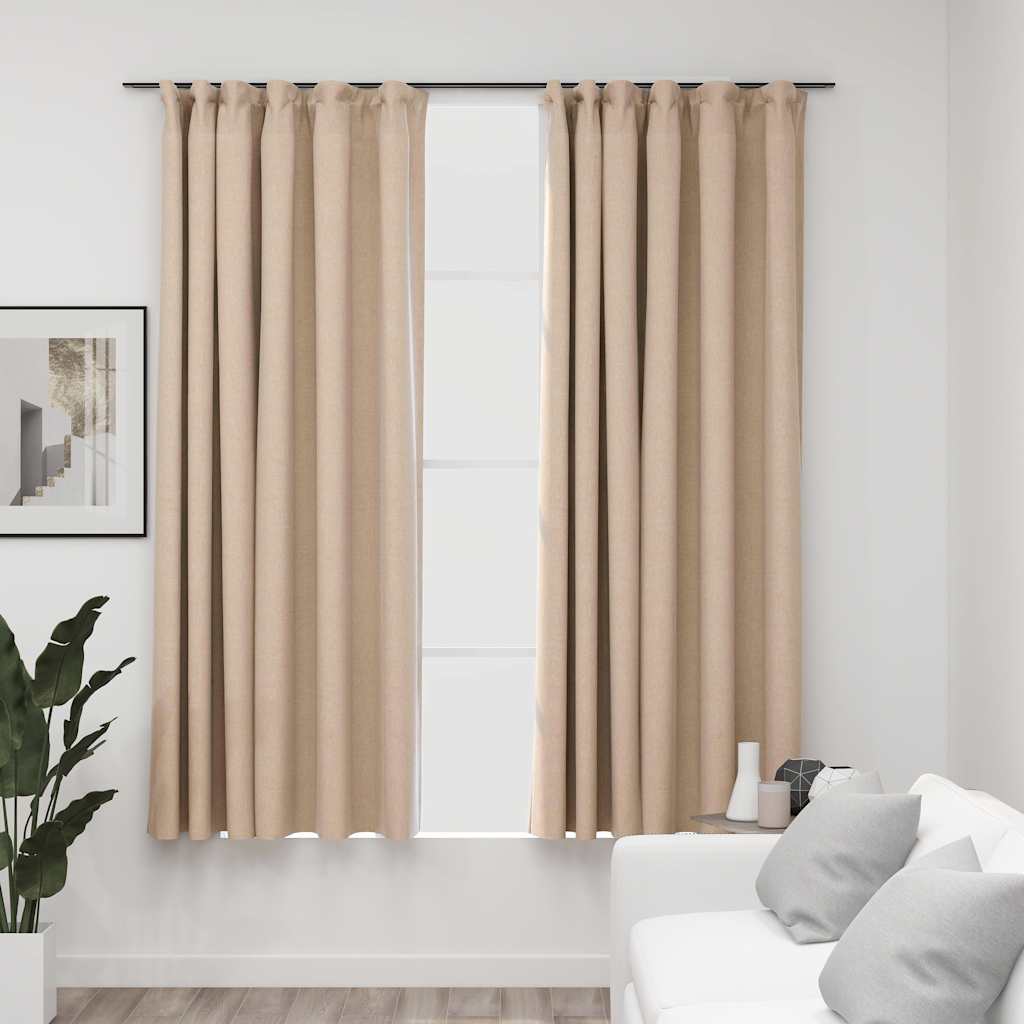 vidaXL Mörkläggningsgardin med krokar linnelook 2 st beige 140x175 cm vidaXL Mörkläggningsgardin med krokar linnelook 2 st beige 140x175 cm
