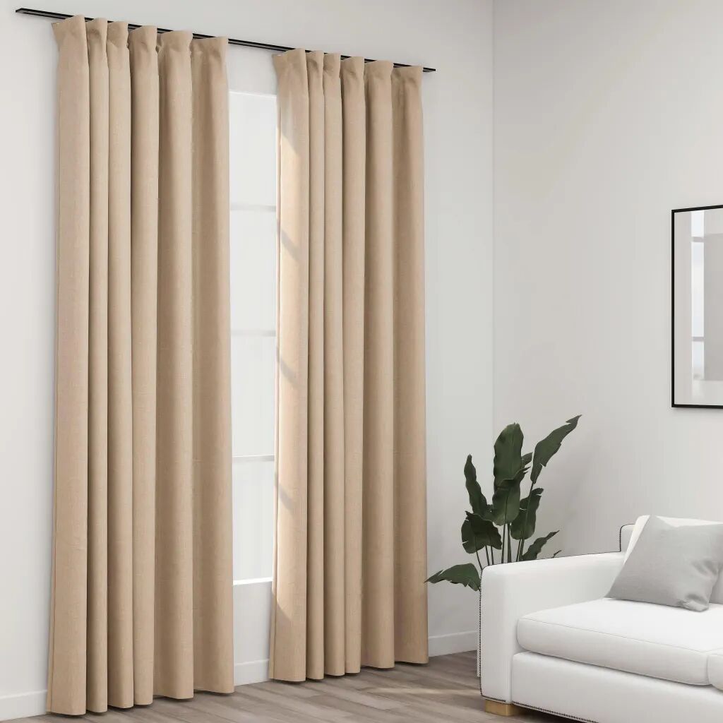 vidaXL Mörkläggningsgardin med krokar linnelook 2 st beige 140x225 cm vidaXL Mörkläggningsgardin med krokar linnelook 2 st beige 140x225 cm