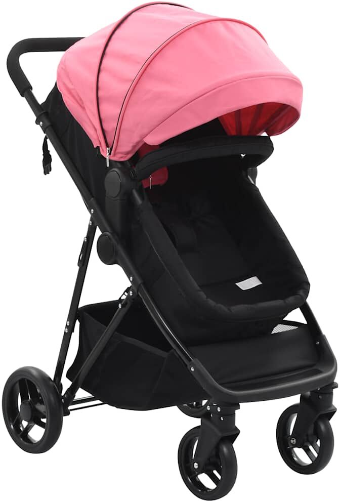 vidaXL 2-i-1 Sitt-/liggvagn rosa och svart stål vidaXL 2-i-1 Sitt-/liggvagn rosa och svart stål