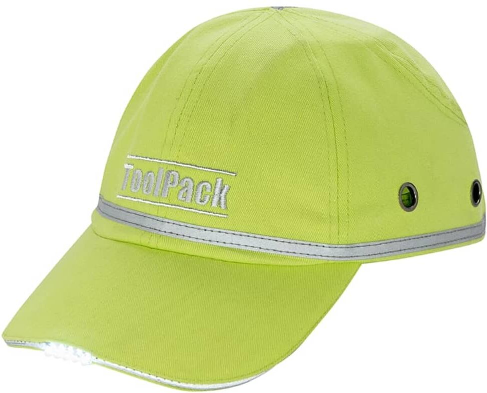 Toolpack Skyddskeps med LED limegrön