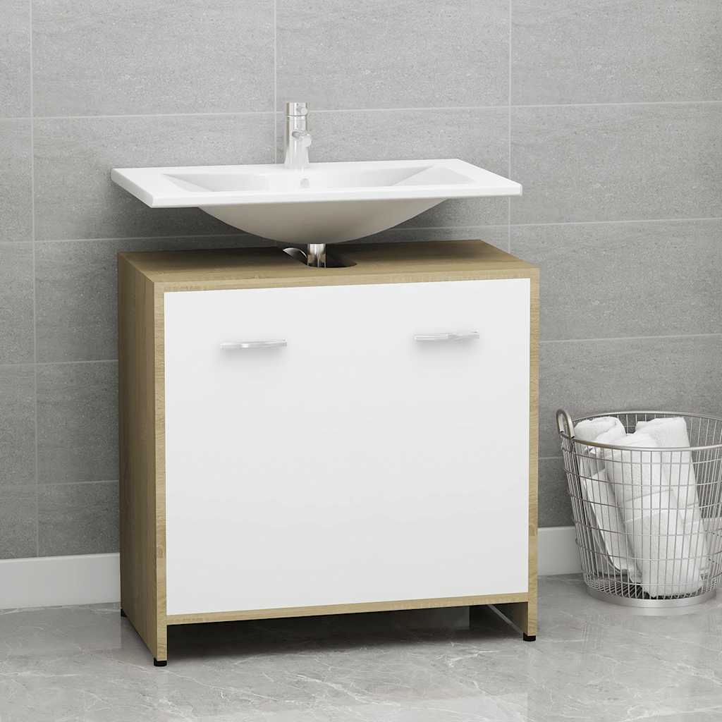vidaXL Badrumsskåp vit och sonoma-ek 60x33x58 cm spånskiva vidaXL Badrumsskåp vit och sonoma-ek 60x33x58 cm spånskiva