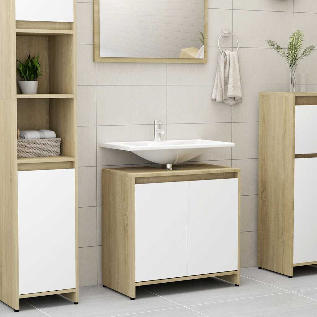 vidaXL Badrumsskåp vit och sonoma-ek 60x33x58 cm spånskiva vidaXL Badrumsskåp vit och sonoma-ek 60x33x58 cm spånskiva