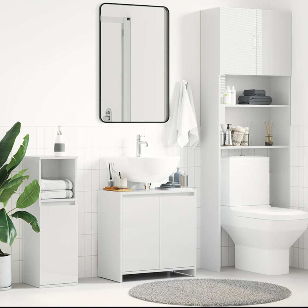 vidaXL Badrumsskåp vit högglans 60x33x58 cm spånskiva