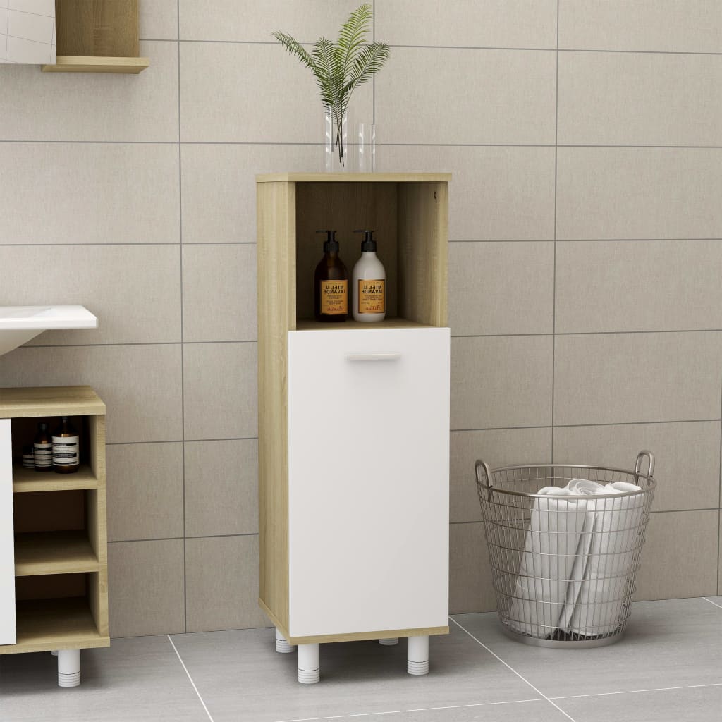 vidaXL Badrumsskåp vit och sonoma-ek 30x30x95 cm spånskiva vidaXL Badrumsskåp vit och sonoma-ek 30x30x95 cm spånskiva