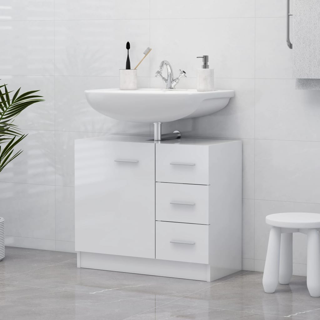 vidaXL Tvättställsskåp vit högglans 63x30x54 cm spånskiva vidaXL Tvättställsskåp vit högglans 63x30x54 cm spånskiva
