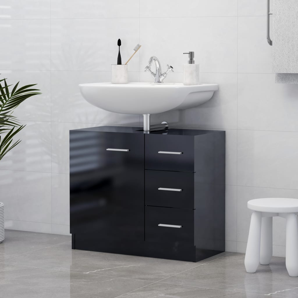 vidaXL Tvättställsskåp svart högglans 63x30x54 cm spånskiva vidaXL Tvättställsskåp svart högglans 63x30x54 cm spånskiva