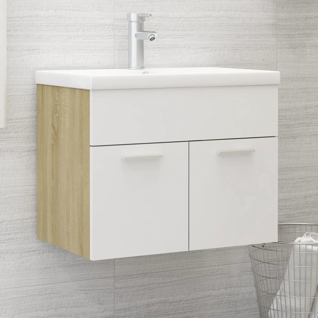 vidaXL Tvättställsskåp vit och sonoma-ek 60x38,5x46 cm spånskiva vidaXL Tvättställsskåp vit och sonoma-ek 60x38,5x46 cm spånskiva