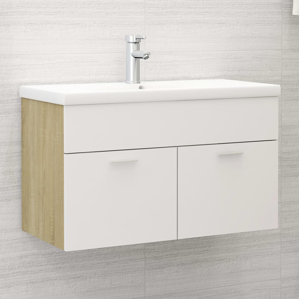 vidaXL Tvättställsskåp vit och sonoma-ek 80x38,5x46 cm spånskiva