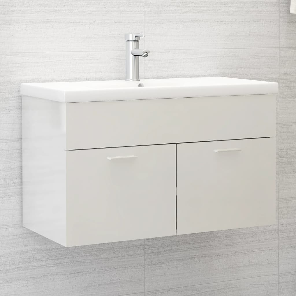 vidaXL Tvättställsskåp vit högglans 80x38,5x46 cm spånskiva vidaXL Tvättställsskåp vit högglans 80x38,5x46 cm spånskiva