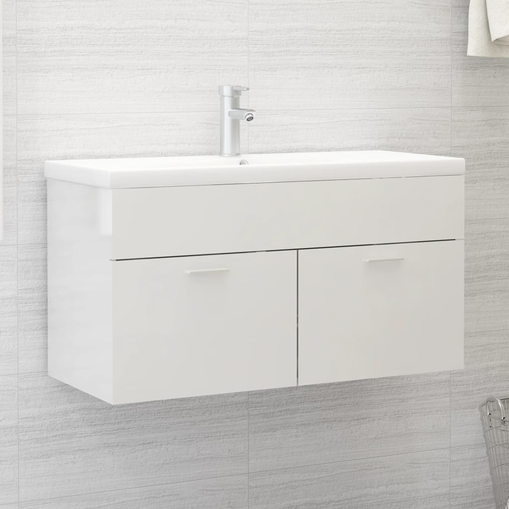 vidaXL Tvättställsskåp vit högglans 90x38,5x46 cm spånskiva vidaXL Tvättställsskåp vit högglans 90x38,5x46 cm spånskiva
